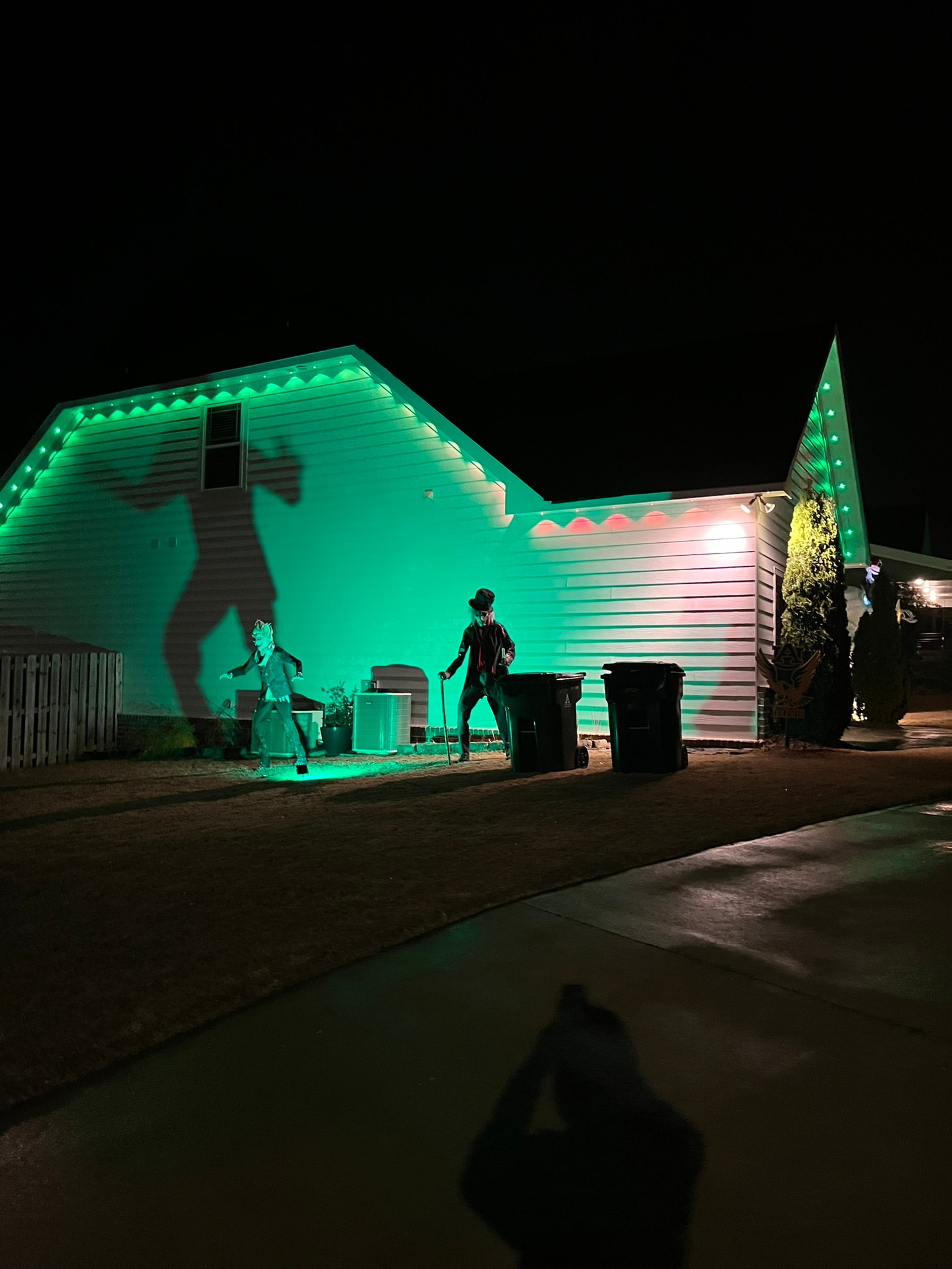 Property with professional exterior lighting at night